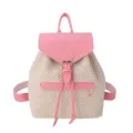 Sac à dos tressé rose et beige pour femme, élégant sac décontracté d'été pour voyage école. - Rose