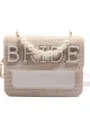 Ψάθινη τσάντα χιαστί με πέρλες γράμματα BRIDE και κομψό λευκό πτερύγιο σχεδιασμού. - Λευκό