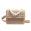 Ψάθινη Τσάντα Χιαστί με Πέρλες Bride Υφαντή Γυναικεία Τσάντα Ώμου Δώρο Γάμου με Χειρολαβή - Χακί