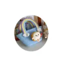 Cute bread plush doll pendant rainbow woven handbag, knit bucket bag casual tote for women. - Blue