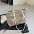 Sac cabas en paille tressée de grande capacité pour femmes, élégant sac bandoulière. - Blanc