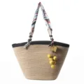 Sac cabas seau en paille tressée avec poignée foulard en soie, élégant sac de plage chic. - Kaki et Vert