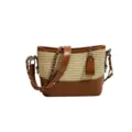 Kunststof stro geweven emmertas zomer trendy ketting schouder crossbody hobo tas - Bruin