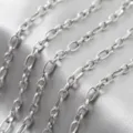 Stainless steel embossed cable chain detail shot, silver fashion necklace jewelry DIY accessory. - 1m / Steel