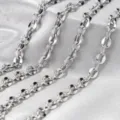Stainless steel silver lip chain detail close-up, premium 7mm metal link chain for DIY jewelry making. - 7mm / Steel