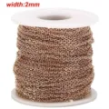 Stainless steel cable chain roll 2mm width rose gold DIY jewelry making supply details - Rose Gold Flat Cross Chain