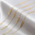 Detail view of elegant gold paperclip chain necklace with geometric stainless steel links for DIY. - 1m / Gold