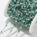 Stainless steel glass beaded chain mixed color DIY jewelry crafting necklace material roll. - 1m / Steel Color Chain Style 3