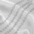 Stainless steel heart chain detail view, sparkling silver metallic finish for DIY jewelry making - 1m / Steel