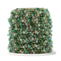 Detailed view of green cube bead chain roll, stainless steel jewelry making DIY supply. - 1m / Gold Chain Style 2