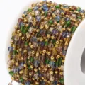 Colorful crystal bead chain stainless steel metal jewelry making DIY craft supply spool detail - 1m / Gold Mixed Color Chain