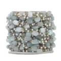 Handmade DIY beaded chain roll featuring natural irregular stones, pearls, and gold wire. - 1m / Mint Green