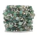 Detail view of irregular green stone and pearl beaded chain roll for DIY jewelry making. - 1m / Green