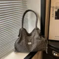 Γκρι τσάντα shopper από κοτλέ με τύπωμα αστεριών μεγάλη χωρητικότητα casual γυναικεία τσάντα ώμου. - σκούρο γκρι