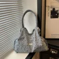 Bolso tote casual de gran capacidad estilo coreano con patrón de estrellas y pana - Azul