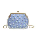 Sac à main plissé en perles bleu clair avec chaîne, sac bandoulière de soirée élégant. - Bleu