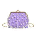 Sac de soirée plissé violet avec perles et chaîne, élégant sac à bandoulière rétro chic. - Violet