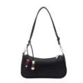 Classic black PU leather shoulder bag for women, stylish underarm bag with chic bead pendants. - Black with Pendant (Sheng-7128)
