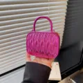 Niche design shiny pink mini pleated crossbody bag with top handle and chain strap for women - Purple Pink