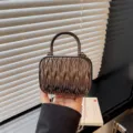 Mini pleated shoulder bag with retro metal top handle and chain strap for daily wear. - Gunmetal Black