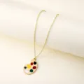 Artistic palette pendant necklace with colorful enamel spots on fine gold chain detail. - X207/Gold Necklace
