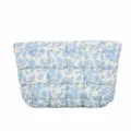 Bolso de mano acolchado con flores para mujer, estuche de maquillaje suave, bolsa de almacenamiento. - Flor Azul