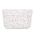 Lindo neceser acolchado con estampado de cerezas, bolsa de maquillaje suave para uso diario. - Cereza