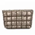 Bolsa Cosmética Acolchada Metálica Puffer Clutch Bolso Bronce Maquillaje Viaje - Oro Champaña