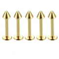 Gold stainless steel spike labret piercing studs hip-hop body jewelry set 5pcs - Cone / 1.2*8*3 / Gold