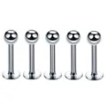 Stainless steel labret piercing stud variant, sleek metallic ball design, 5pcs pack. - Sphere / 1.2*8*3 / Steel
