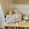 Borsa da viaggio beige con stampa di stelle e luna, grande borsa sportiva fitness. - 30*19*19 / Bianco avorio