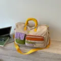 Stylish colorblock dopamine travel duffel bag with large capacity, perfect for women's short trips. - 43x23x28cm / Khaki with Yellow
