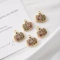 Gold plated enamel pumpkin charms pendants for DIY necklace jewelry making accessories. - Brown Pumpkin
