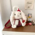 Sac à dos lapin en peluche style ins japonais avec carreaux rouges pour les étudiants - Lapin / Petit Lapin Blanc
