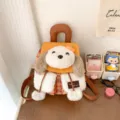 Sac à dos kawaii en peluche douce motif chien style japonais pour fille adorable - Forme de Chiot / Chien Blanc