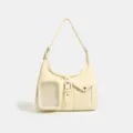 Clear window shoulder bag with transparent pocket, cream yellow daily commuter style. - Yellow