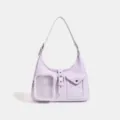Light purple pu leather ita bag, transparent window detail, shoulder crossbody bag for daily - Purple