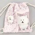 Mochila rosa con estampado de estrellas y bolsillo transparente con un lindo oso de peluche. - Mochila Estrella Rosa Café