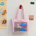 Rosa bolso ita estilo japonés de gran capacidad ventana transparente bolso bandolera. - Rosa