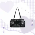 Bolso Boston ita de cuero PU negro con bolsillo frontal transparente, bolso elegante. - Sin Compartimento Secreto / Negro