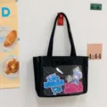 Bolso ita de anime japonés negro cruzado de hombro con ventana transparente y lazo lindo. - Negro