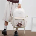 Mochila escolar beige de estilo japonés, bolsa transparente con colgante de peluche bonito. - Con Colgante de Mapache / Beige