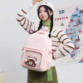 Mochila ita rosa de gran capacidad estilo japonés con ventana transparente y bonito peluche. - Con Colgante de Mapache / Rosa