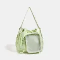 Light green Japanese style ita bag with clear window, star pattern, and cute student design - Green (Without Light Slot)