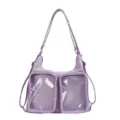 Purple ITA bag with clear front pockets, versatile shoulder backpack for dolls and daily use. - Purple