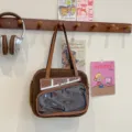 Bolso bandolera Y2K esponjoso marrón con ventana ita transparente y diseño de manga lindo. - Marrón (Bolso Solo)