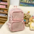 Mochila Ita rosa estudiante gran capacidad ventana transparente bolsillos de malla - Rosa (Bolso Individual)