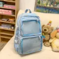 Light blue ita backpack, student large capacity double shoulder bag with clear front pocket. - Blue (Single Bag)