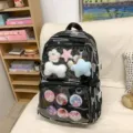 Japanese anime style ita backpack large capacity school bag transparent window display - Black (With Accessories)