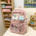 Pink anime ita bag for women students, large capacity backpack with transparent pin display pocket. - Pink (With Accessories)